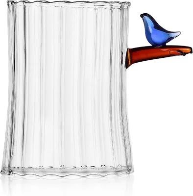 Productafbeelding van Theelichthouder vogel blauw | Birds Collection | H 12 cm | borosilicaatglas | handgemaakt
