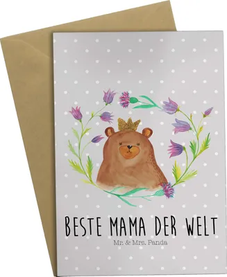 Produktbild von Mr. & Mrs. Panda Grußkarte Bär Königin - Grau Pastell - Geschenk, Mom, Mama, hochzeitskarten, Mutter, weihnachtskarten, Mutti, Teddy, Beileidskarte, glückwunschkarten