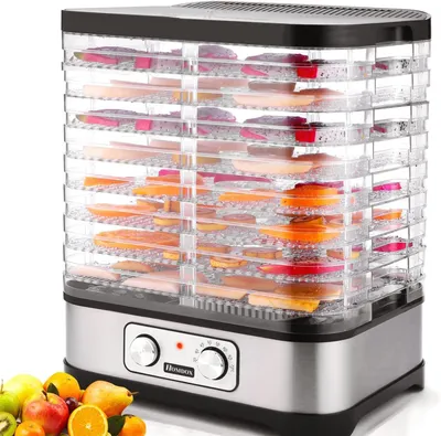 Zdjęcie produktu dla Suszarka do żywności z 8 poziomami, do suszenia owoców i warzyw, moc 400 W, z timerem do 72 godziny i regulacją temperatury, sterowanie mechaniczne, wolna od BPA