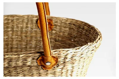 Produktbild von Korbtasche Einkaufstasche Flechttasche Strandtasche aus Seegras mit Ledergriffen
