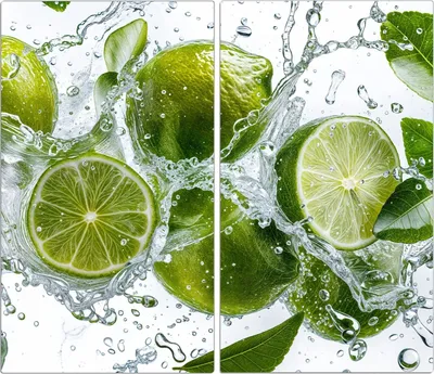 Produktbild von Spritzschutz Herdabdeckplatte Schneidebrett aus Glas Spritzige Limetten 2-Teilig (60x52cm)
