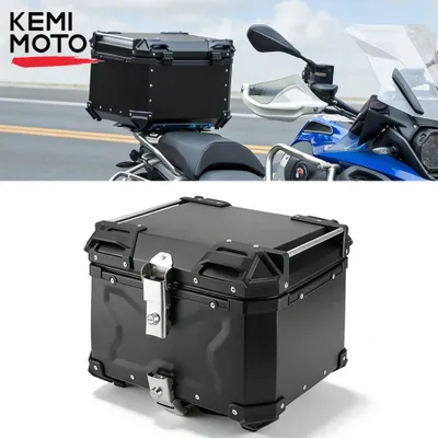 Image de Coffre arrière universel pour moto - 55 litres - aluminium noir usiné CNC - étanche - coffre de rangement