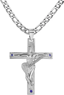 Image de Johnny Hallyday Pendentif Croix Collier Rocker Signature Argent