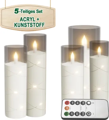 Produktbild von LZQ LED Kerzen 5er Set Transparent, Flammenlose Kerzen Ø5 x 14/14/16/18/20 cm, Fernbedienung, Timer, Batteriebetrieben, Batteriebetrieben,Indoor&Outdoor