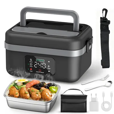 Zdjęcie produktu dla Elektroniczna lunchbox, pojemność 1 litr, izolowana lunchboxa dla dorosłych, podgrzewacz posiłków z zestawem sztućców i izolowaną torbą, idealna do samochodu, biura i domu