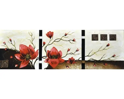 Obrázek produktu pro Ručně malovaný obraz Červené květy 33x105cm