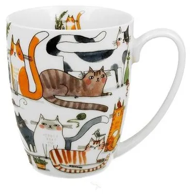 Produktbild von Becher, Kaffeebecher, Porzellan, als Geschenk, Katzenwelt - Faule Katzen 350 ml