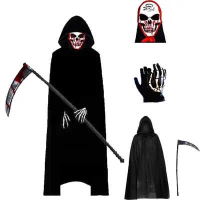 Produktbild von Solidchoice – Halloween-Umhang mit Sichel und Totenkopfmaske für Erwachsene