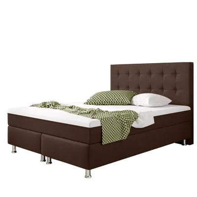 Immagine prodotto di Letto boxspring 140x200 cm in tessuto marrone con topper - Letto singolo per camera da letto
