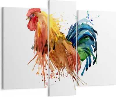 Produktbild von Bild auf Leinwand - Leinwandbild - Hahn Ilustration Tier Farben - 95x80cm - Wand Bild - Wanddeko - Leinwanddruck - Bilder - Kunstdruck - Wanddekoration - Leinwand bilder - Wandkunst - CB95x80-2842