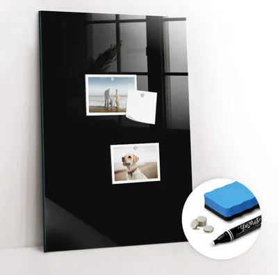 Produktbild von Magnetpinnwand Memoboard - Zubehörsatz - Weißer Marker + Schwamm + Magnete - 40 x 60 cm - Schwarze Farbe