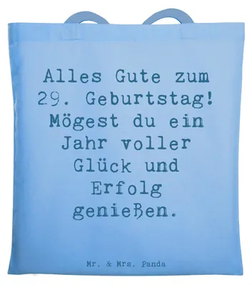 Produktbild von Mr. & Mrs. Panda Shopping Tasche Spruch 29. Geburtstag - Sky Blue - Geschenk, Büchertasche, Happy Birthday, Erinnerungen, Jutetasche, feiern, Glückwunsch, Tote Bag