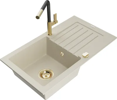 Produktbild von Mexen Pablo 1 Becken-Granitspüle mit Abtropffläche und Mischbatterie Flora, Beige - 6510-69-670401-57-G