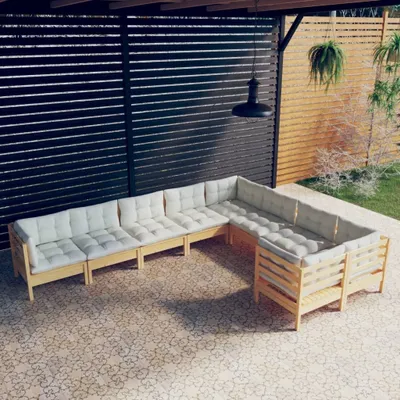 Produktbild von Möbel 9-tlg. Garten-Lounge-Set mit Creme Kissen Kiefernholz - Gartenmöbelgarnituren 3096983