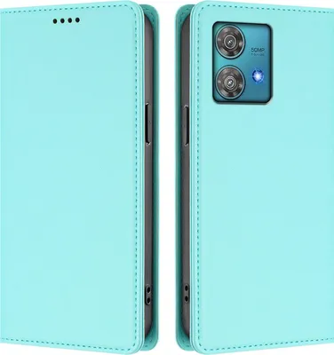 Obrázek produktu pro Kožené pouzdro pro Motorola Edge 40 Neo, magnetické flipové pouzdro zPolyuretankůže se stojánkem Mátově zelená