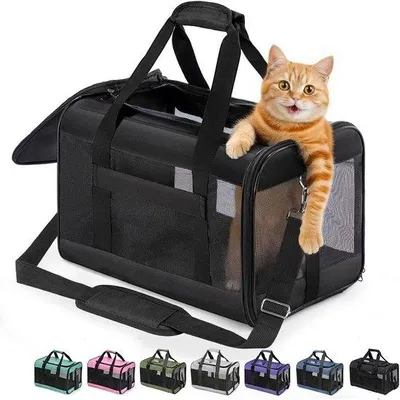 Zdjęcie produktu dla Przenośna torba transportowa dla zwierząt - torba podróżna - bezpieczne podróżowanie - siatkowa wentylacja - 43x28x28 cm - czarna