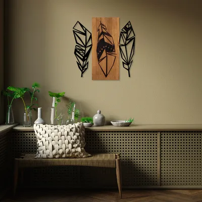 Produktbild von Wallity, Leaves- SKL2417, Nussbaumfarbe,Schwarz, Sonstige Wohndekorationen, 58 x 59 cm, 50% Holz (Dicke: 3 cm) / 50% Metall