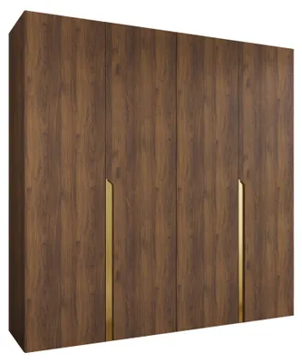 Produktbild von MIRJAN24 Kleiderschrank Mila 1 200, Schlafzimmer, Kleiderschrank, mit vier Drehturen und mit zwei Kleiderstange, Modern, Garderobenschrank (Farbe: Nuss Warmia + Gold)