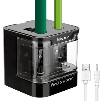 Produktbild von Elektrischer Spitzer, Doppelloch Automatischer Anspitzer für 6-8mm und 8-12mm, Batterie-/USB-betrieben, für Bleistifte, Buntstifte und Wachsmalstifte