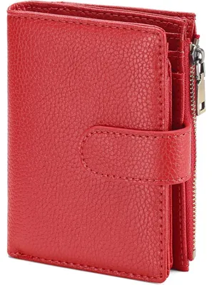 Image de Petit portefeuille pour femmes, avec protection RFID et poche zippée, de couleur rouge