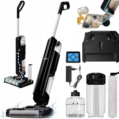 Zdjęcie produktu dla Odkuracz pionowy TurboTronic 3w1 mop bioniczny do podłóg odkurza myje mopuje na mokro ze szczotką akumulatorowy 180w Czarny