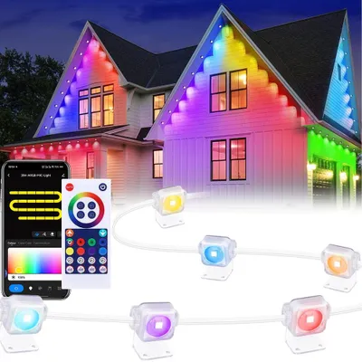 Produktbild von Permanente Außenbeleuchtung IP65 Wasserdicht WLAN Smart RGBIC LED Dachrinnenleuchten Music Sync LED Streifen für Party Garten Weihnachten, 45m