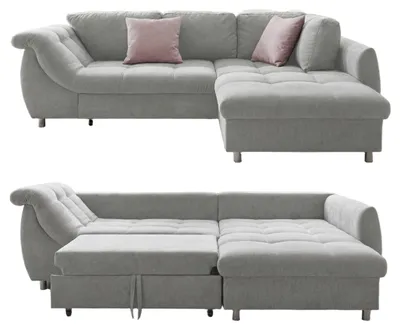 Produktbild von Ecksofa Schlafcouch L-Garnitur Bettkasten Ottomane rechts Mikrofaser in Grau / 17001