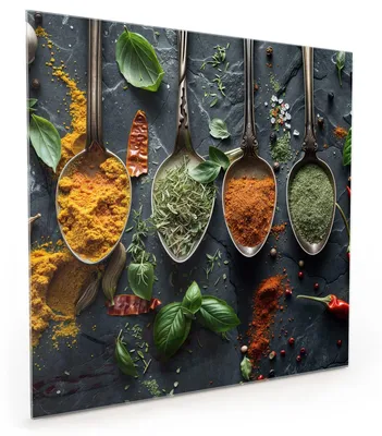 Produktbild von Küchenrückwand Spritzschutz Glas mit Motiv Kräuter und Gewürze 40 x 40 cm