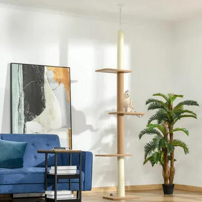 Obrázok produktu pre Kratzový strom s 4 platformami a montážou na stenu | Farba: Khaki | Rozmery: 27x43x228-260 cm