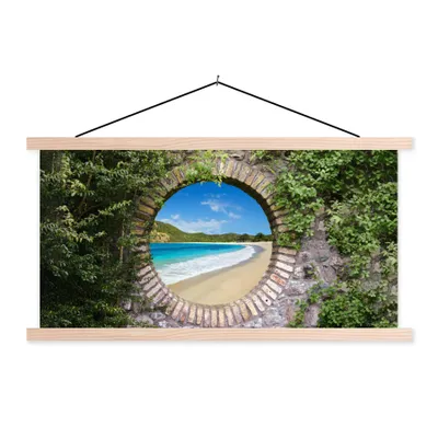 Produktbild von MuchoWow® Textilposter Strand - Meer - Blick 60x30 cm mit holzfarbenen Rahmen - Dekoration