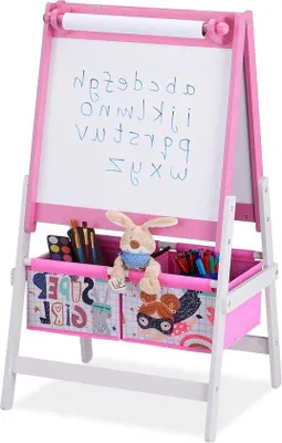 Obrázek produktu pro Stojanová křídová tabule 94 x 52 x 465 cm, růžová/bílá, s rolí papíru
