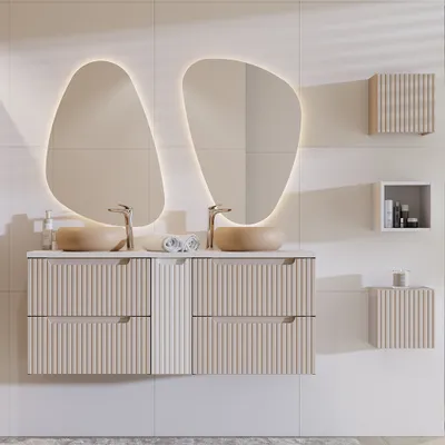 Produktbild von Badmöbel Set 6-teilig, 140cm Doppelwaschtisch, kaschmir und weiß, NEWPORT-56-CASHMERE