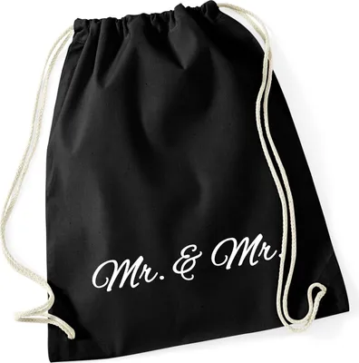 Produktbild von Huuraa Turnbeutel Mr. & Mr. Schriftzug 12 Liter Black Baumwolle Rucksack Geschenkidee
