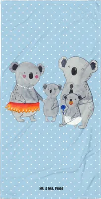 Produktbild von Mr. & Mrs. Panda Badehandtuch Koala Familie - Blau Pastell - Geschenk, Strandlaken, Großes, Strandtuch, Duschhandtuch, Koalas, Kinder, Muttertag, Handtuch, Family