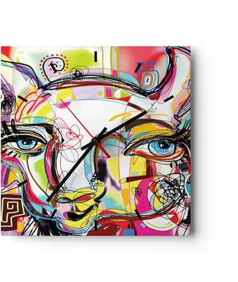 Produktbild von Wanduhr - Quadrat - Glasuhr - Abstraktion modern - 40x40cm - Schleichendes Uhrwerk - Lautlos - zum Aufhängen bereit - Dekoration Modern - Wanddekoration aus Glas - C3AC40x40-4011