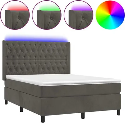 Immagine prodotto di vidaXL Letto a molle con materasso e LED grigio scuro 140x190 cm in velluto