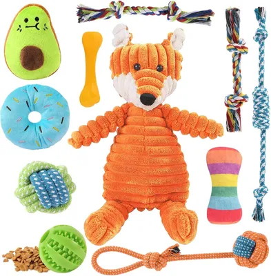 Imagen del producto de Juego de juguetes para perros, de 11 piezas, de felpa, con chirridos, para perros pequeños