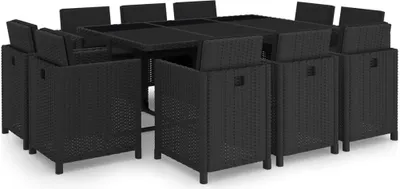 Produktbild von 11-tlg. Garten-Essgruppe mit Auflagen Poly Rattan Schwarz