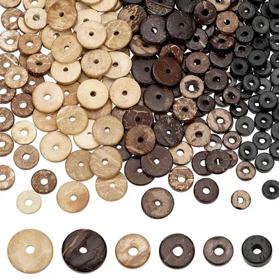 Productafbeelding van Kokosnootpels - 6 stuks platte, ronde afstandhouders voor sieraden maken - 300 stuks - 9/12/15 mm