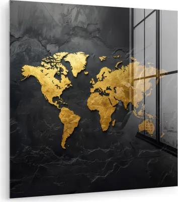 Produktbild von MuchoWow Glasbilder - Bilder auf Wandbild - Foto auf Glas Weltkarte - Gold - Stein 20x20 cm Wanddekoration aus Glas - Acrylglasbild - Acrylbilder - Bilder von Glas - Moderne