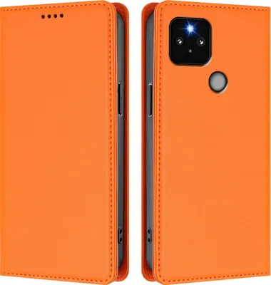 Produktbild von Handyhülle für Google Pixel 5, Kunstleder Klapphülle Stoßfeste Magnetische Hülle mit Ständer Orange