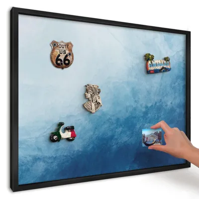 Produktbild von Magnettafel 70x50 cm mit schwarzem Rahmen - Magnetische Metalltafel, Magnetpinnwand zur Wandmontage für Wohnzimmer, Küche, Flur, Kinderzimmer und Büro - Blaue Abstraktionen