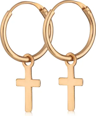 Produktbild von Paar Keltische Creolen mit Kreuz Ohrhänger Vergoldet Celtic Ohrringe 12,5mm 3026