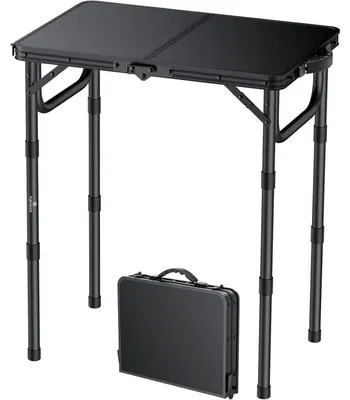 Immagine prodotto di Tavolino pieghevole, dimensioni 58x40 cm, alluminio e MDF, con 3 altezze regolabili (26/48/70 cm), colore nero