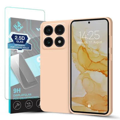 Produktbild von Hülle für Xiaomi 14T mit 9H Displayglas Displayschutz Case Cover Bumper Smartphone Softgrip Schutzhülle Farbe: Rosa