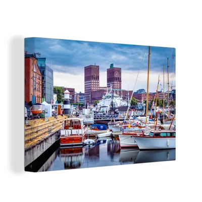 Zdjęcie produktu dla OneMillionCanvasses® - Obraz na płótnie - 150x100 cm, Harbour - Boat - Oslo, dekoracja ścienna z grafiką ścienną