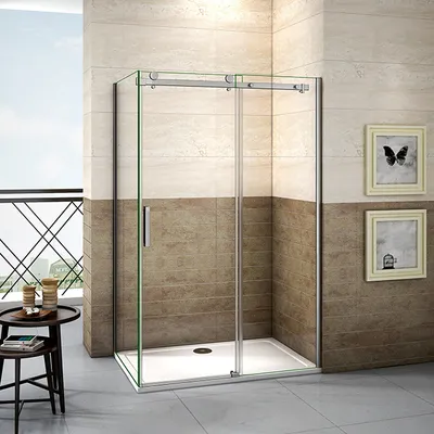 Produktbild von Duschkabine Schiebetür 100cm(Tür)x80cm(Seitenwand)xH.195cm Eckdusche 8mm ESG-NANO Glas Duschabtrennung Duschwand