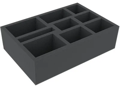 Productafbeelding van Schuimrubberinlegger met 9 compartimenten, afmetingen 219x146x50 mm, geschikt voor bordspellen en miniaturen