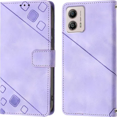 Produktbild von Hülle für Motorola Moto G53 Prägung Flip Leder Brieftasche Schutzhülle mit Ständer Lila