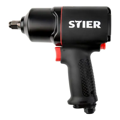 Produktbild von STIER Druckluft-Schlagschrauber 17-BS, max. Lösemoment 1,756 Nm, vierkant, 1/2 Zoll, Stecknippel 1/4 Zoll, Doppelhammer-Schlagwerk, 3 Geschwindigkeitsstufen, Rechts- und Linkslauf
